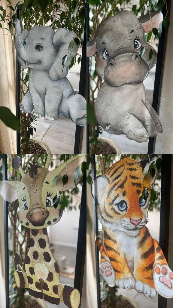 Safari muurstickers XL Olifant, Tijger, Giraffe & Nijlpaard, Ophalen of Verzenden, Zo goed als nieuw, Overige typen