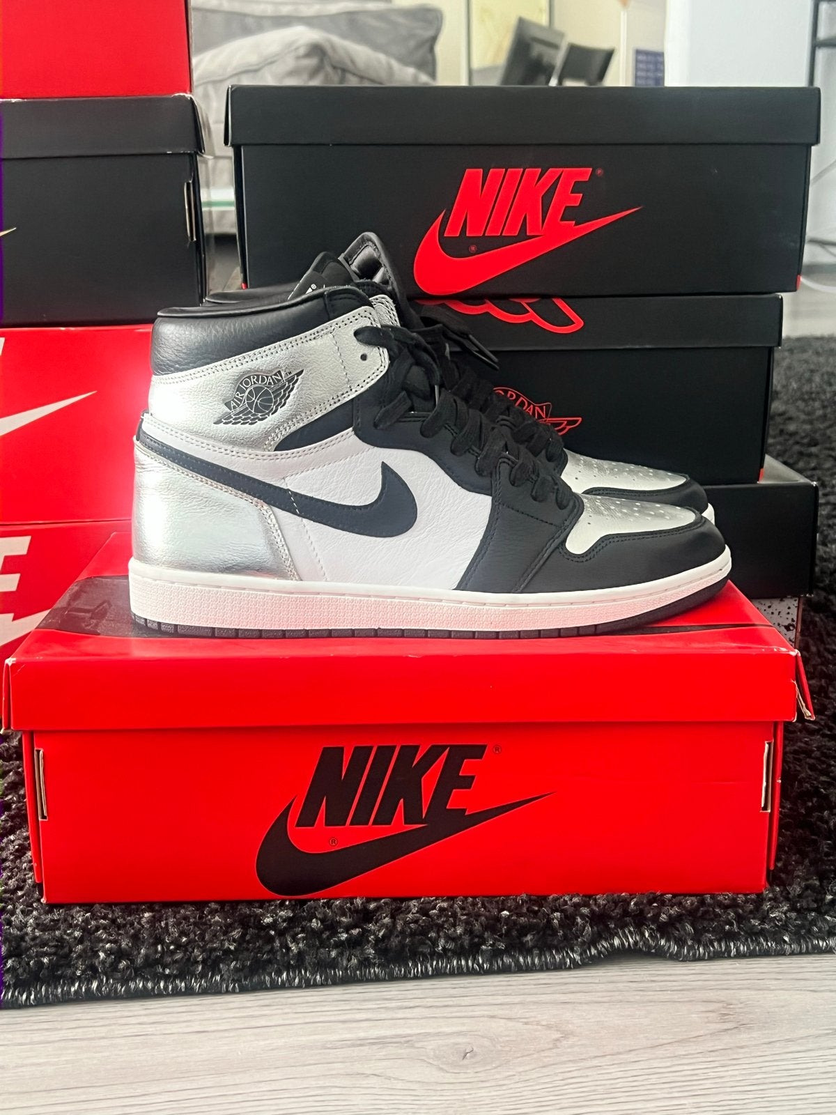 Nike Air Jordan 1 High OG WMNS Metallic Silver, Zwart, Nieuw, Ophalen of Verzenden, Sneakers of Gympen