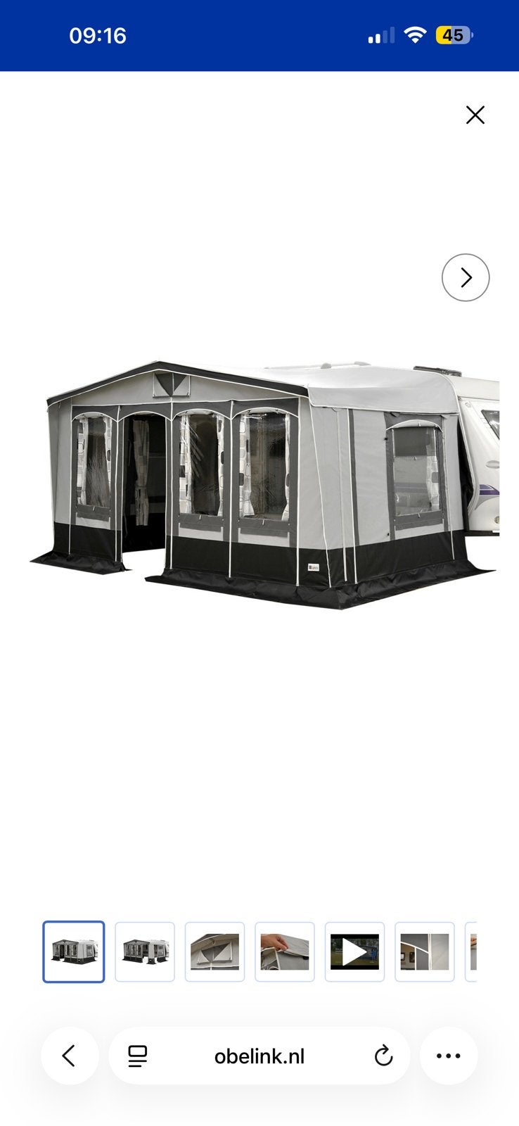 Voortent Obelink Vario front 275 maat 10 (881-905cm), Ophalen, Zo goed als nieuw