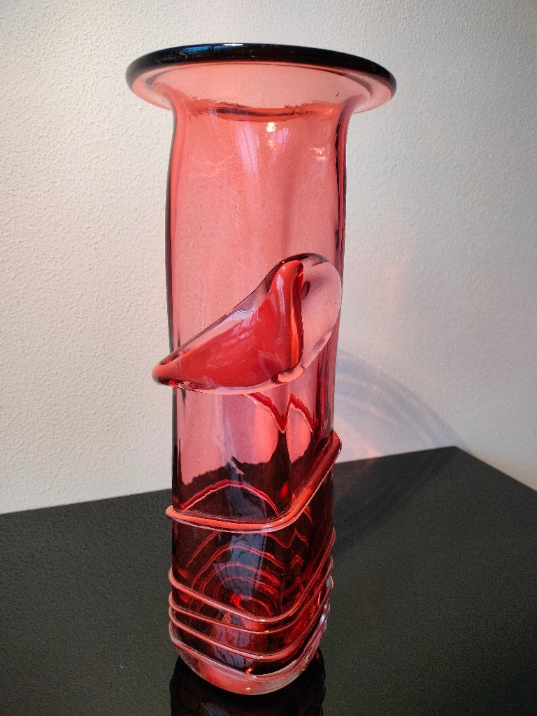 Murano Vaas square Glas Draden Cerise Rood 1950, Ophalen of Verzenden