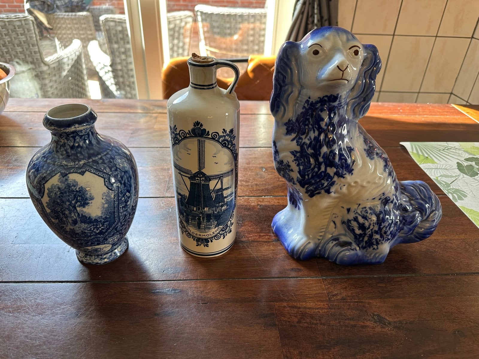 Delfts Blauw Vaas, Kruik en Engelse Hond, Ophalen of Verzenden