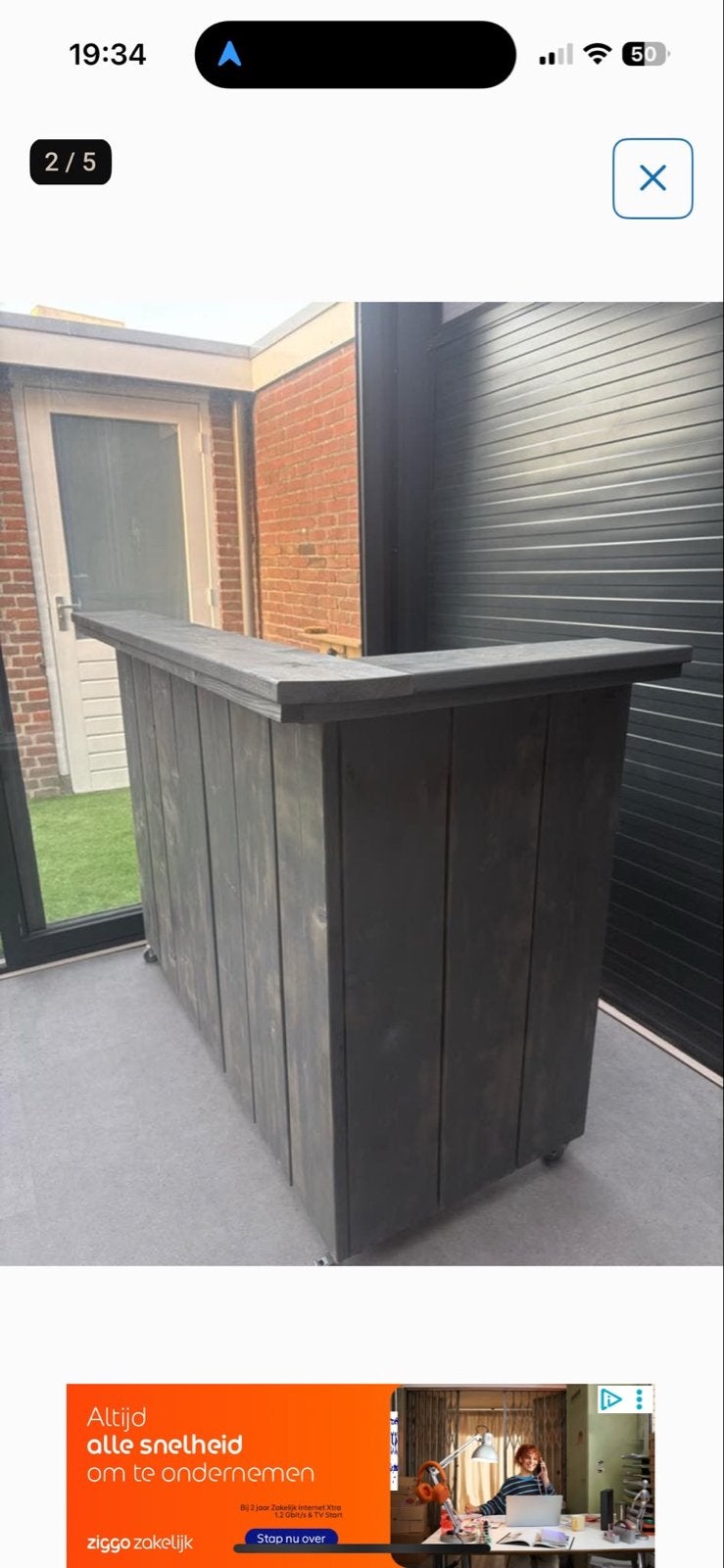 Stevige houten bar op wielen, MOET NU WEG!!!, Ophalen, Zo goed als nieuw