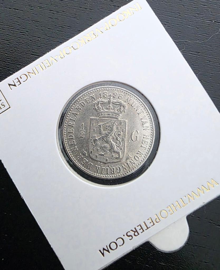 ½ Gulden 1898 FDC, Postzegels en Munten, Munten | Nederland, Ophalen of Verzenden, Koningin Wilhelmina, Zilver