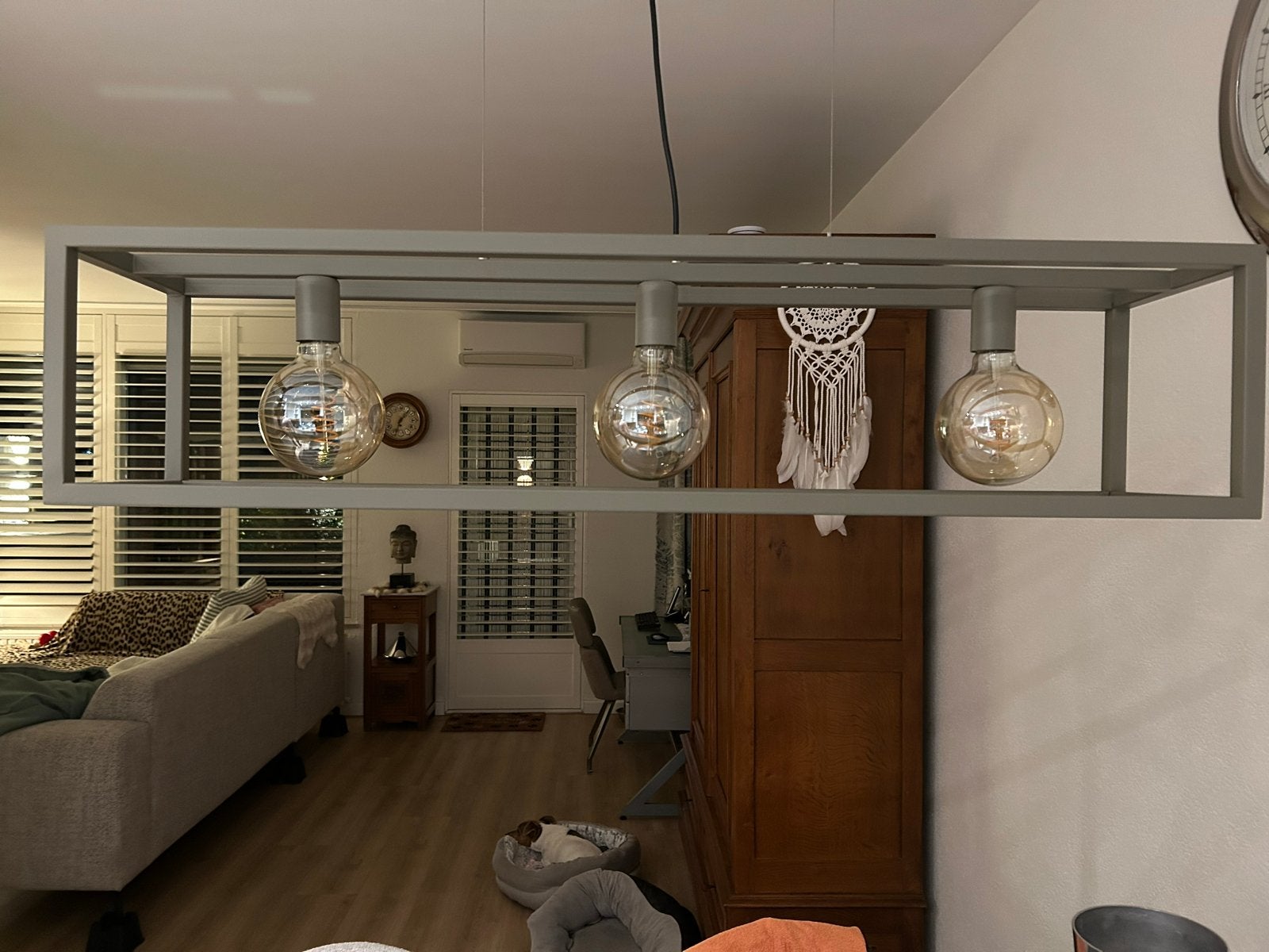 Moderne hanglamp met 3 bollampen, Ophalen, Zo goed als nieuw, Metaal