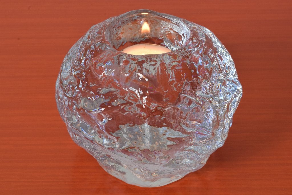 Grote retro vintage Kosta Boda Snowball waxinelichthouder, Ophalen of Verzenden, Glas