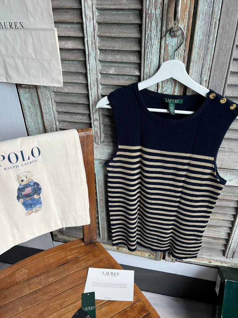 Schitterende knitted mouwloze top RALPH LAUREN size XL, Kleding | Dames, Tops, Zo goed als nieuw, Maat 46/48 (XL) of groter, Blauw