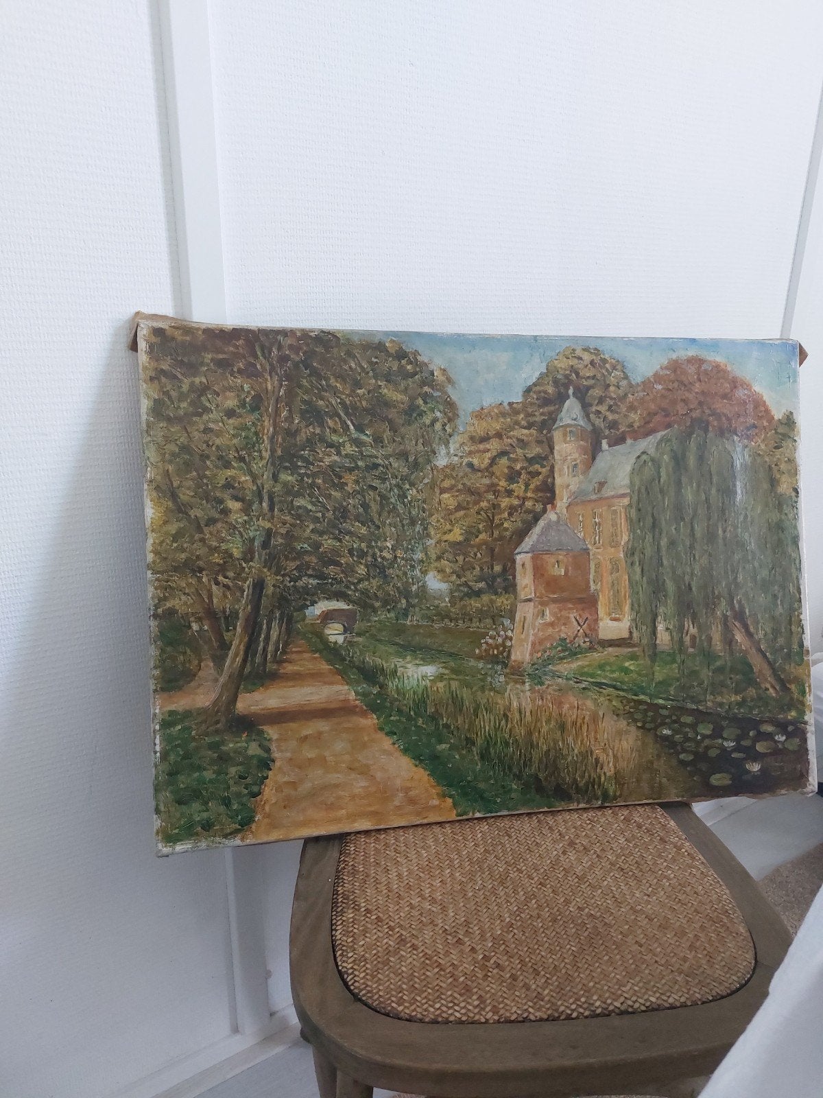 Schilderij Huis aan het water.M.Ernst 1913, Antiek en Kunst, Doek, Ophalen of Verzenden, Olieverf, Klassiek