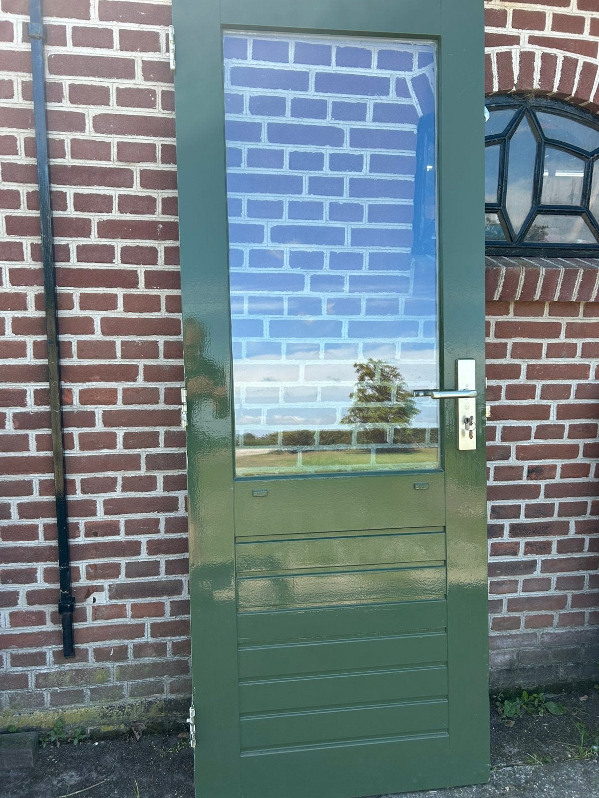 Hardhouten achterdeur 78x207cm., Ophalen, Minder dan 80 cm, 200 tot 215 cm, Glas