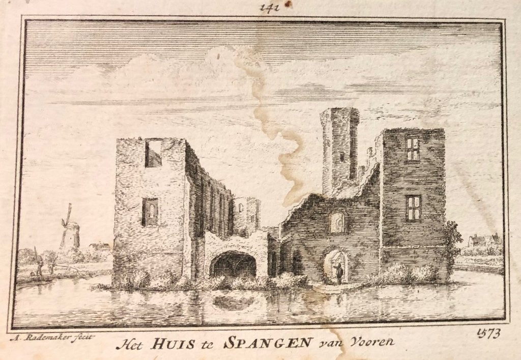 prent kasteel/huis Spangen, Rotterdam, 18e eeuw, Antiek en Kunst, Architectuur, Ophalen of Verzenden, 11 cm, 1700 - 1799