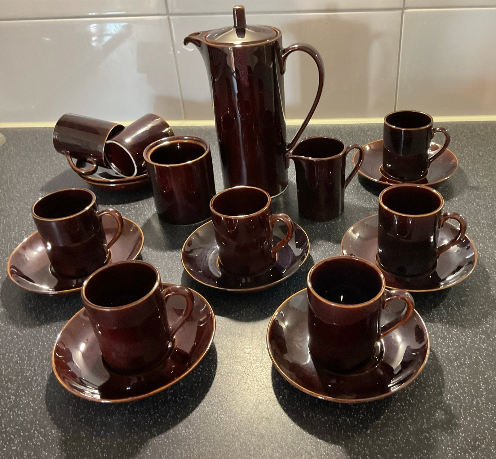 Vintage koffieservies - Bruin keramiek, Ophalen of Verzenden
