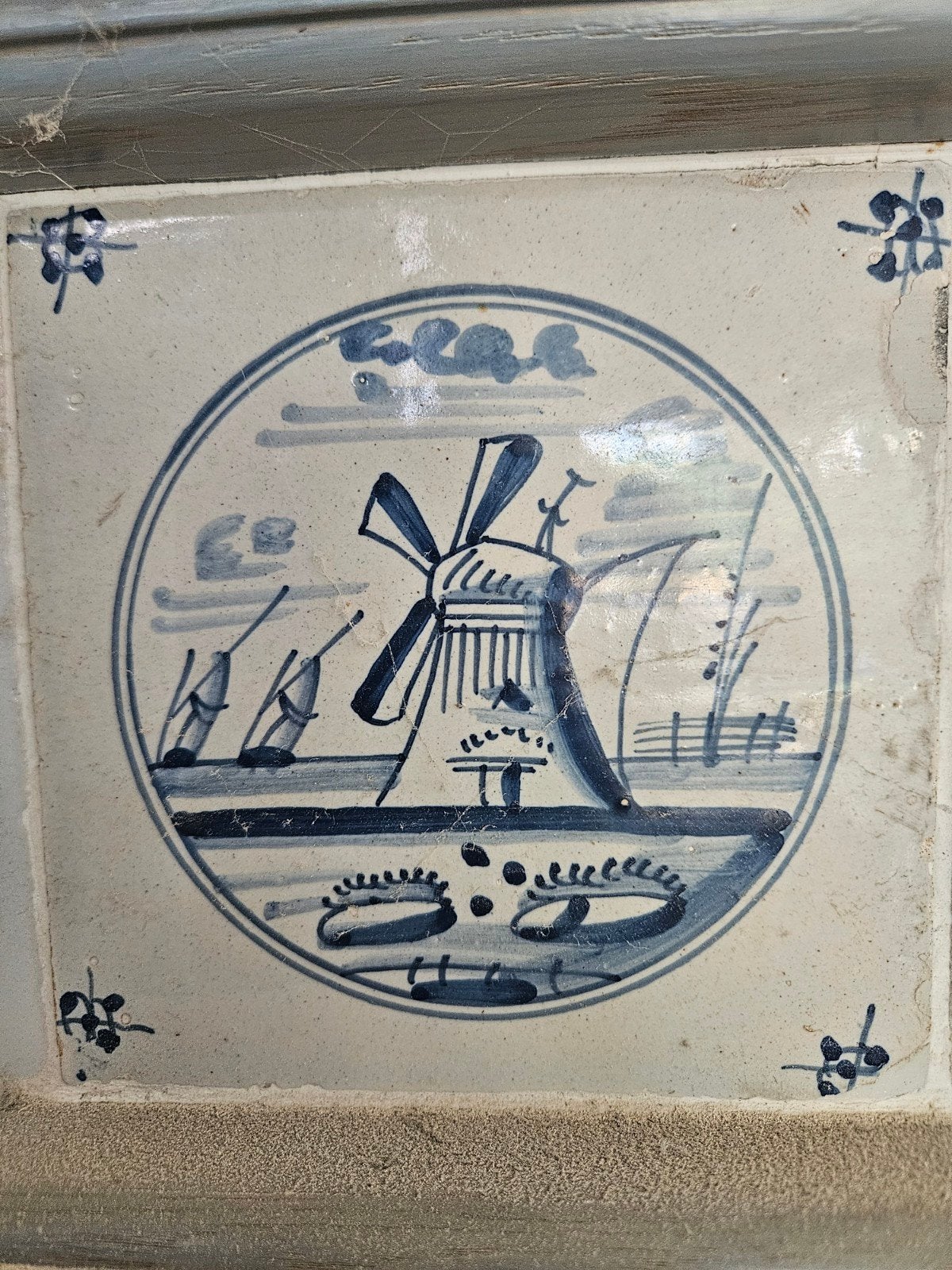 Set van 4 Delfts blauwe tegels met Hollandse taferelen, Ophalen