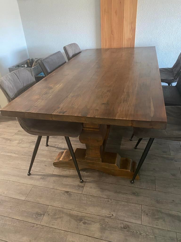 Kloostertafel met 6 stoelen - Robuust en Stijlvol, Ophalen, Gebruikt, 50 tot 100 cm, Vijf personen of meer