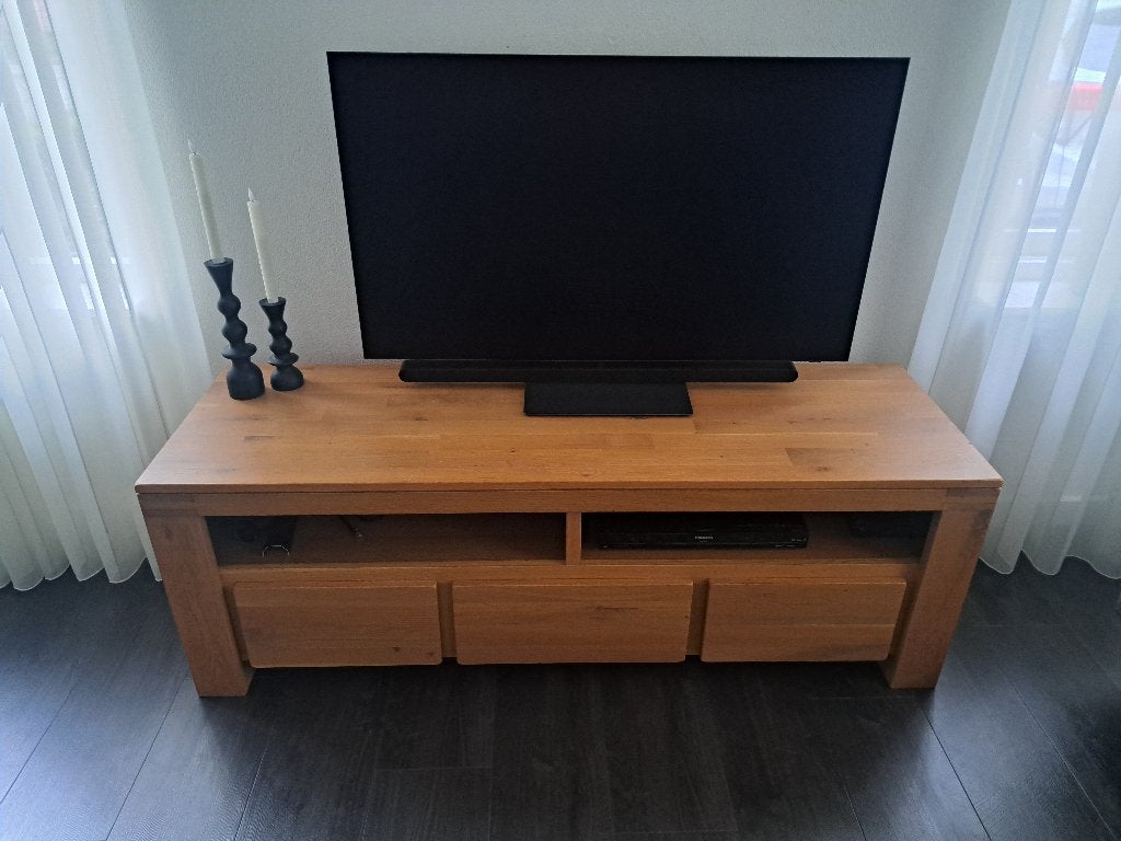 Licht eiken tv-meubel, Ophalen, Gebruikt, 150 tot 200 cm, Eikenhout