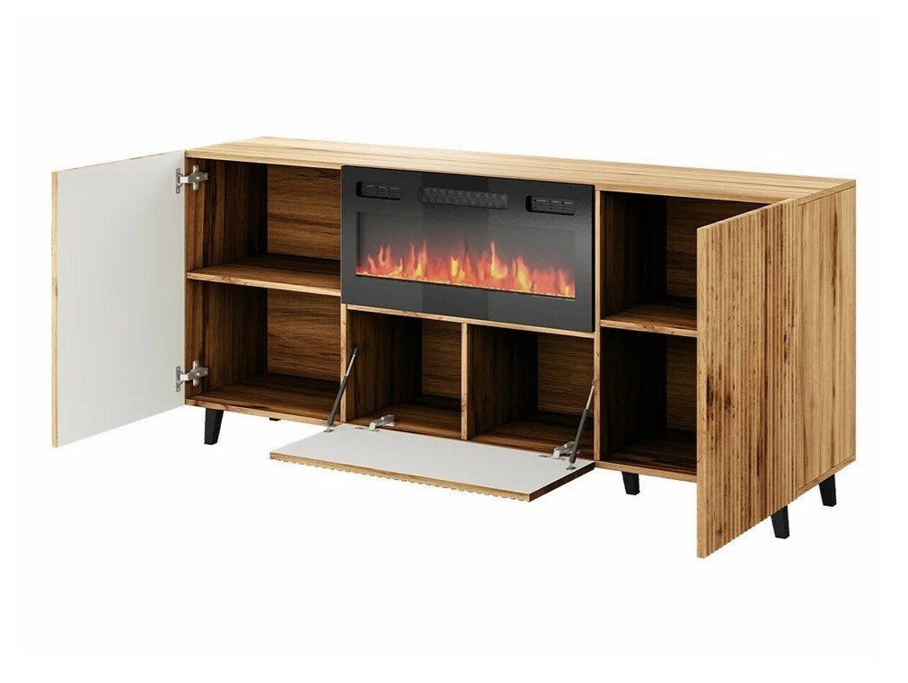 Dressoir/TV-meubel met haard, Ophalen, Glas, 150 tot 200 cm, Zo goed als nieuw