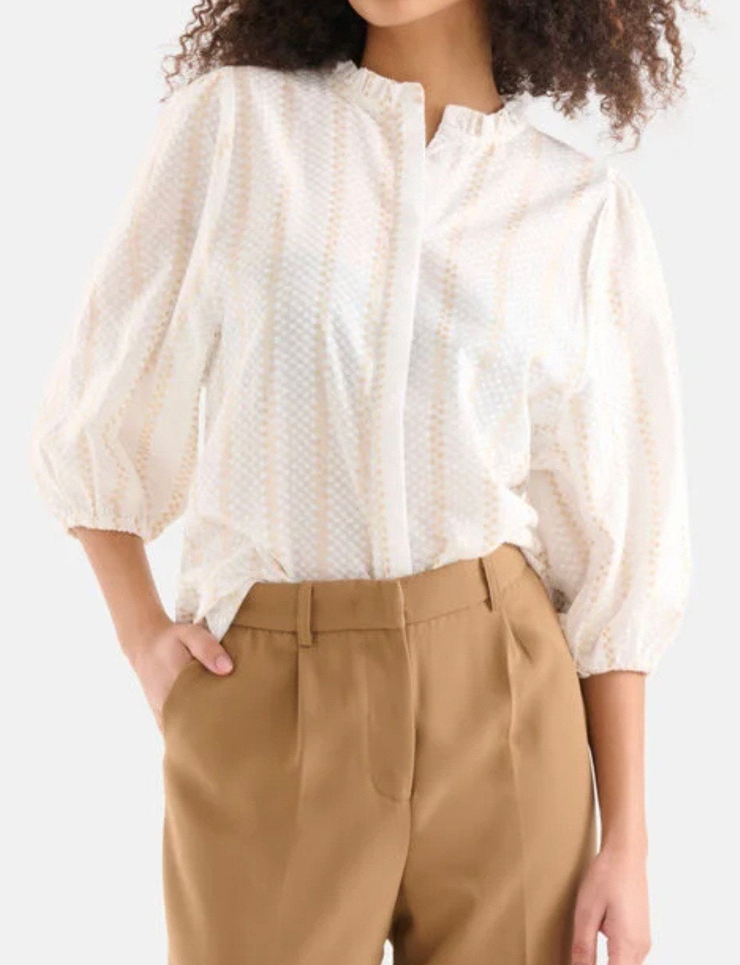 Wit katoen blouse xxl Jacquard geweven met goud ibiza summer, Kleding | Dames, Blouses en Tunieken, Wit, Maat 46/48 (XL) of groter