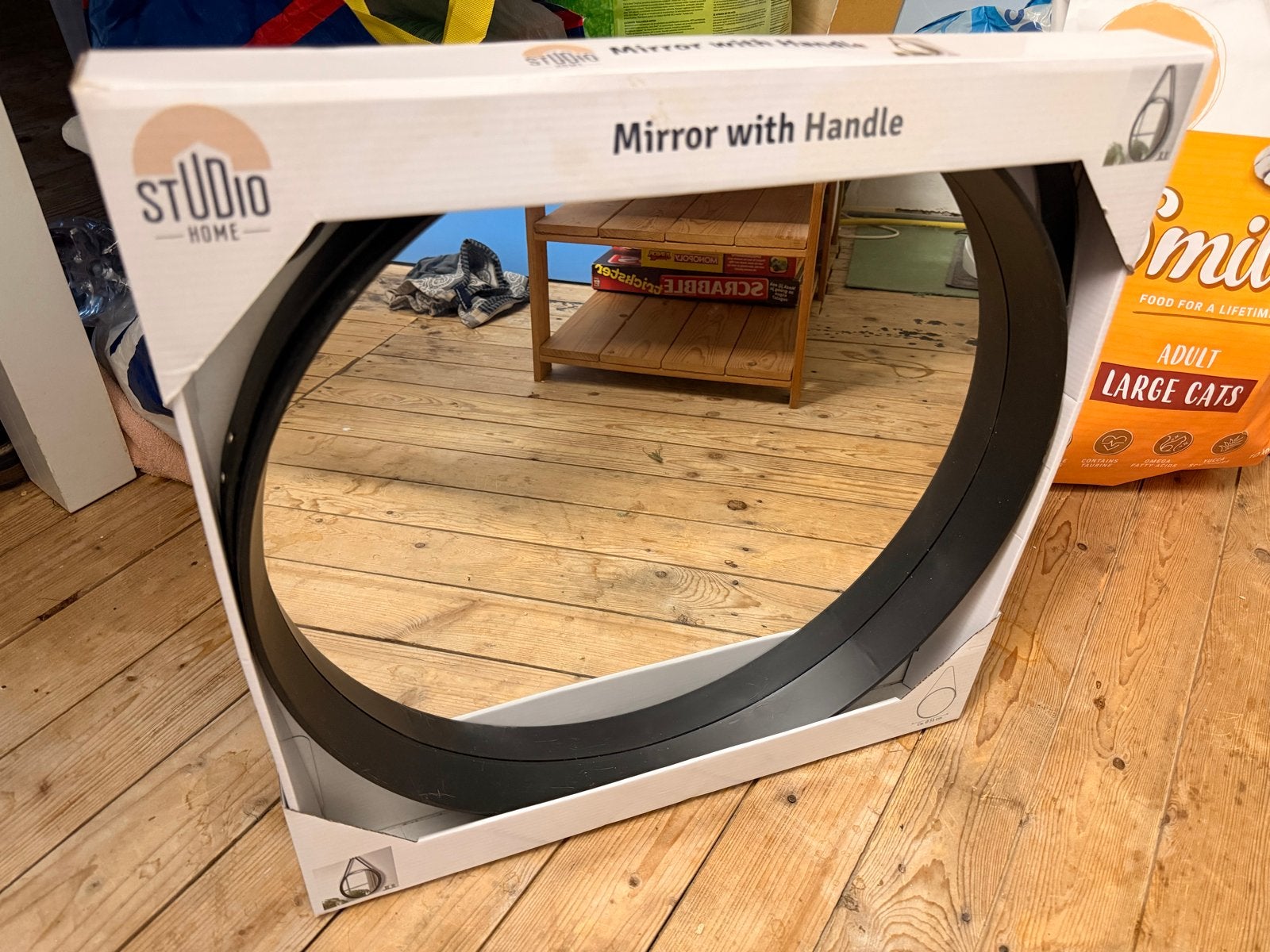 Studio Home Spiegel met Handvat - Rond Zwart, Huis en Inrichting, Ophalen, Minder dan 50 cm, Rond, Nieuw