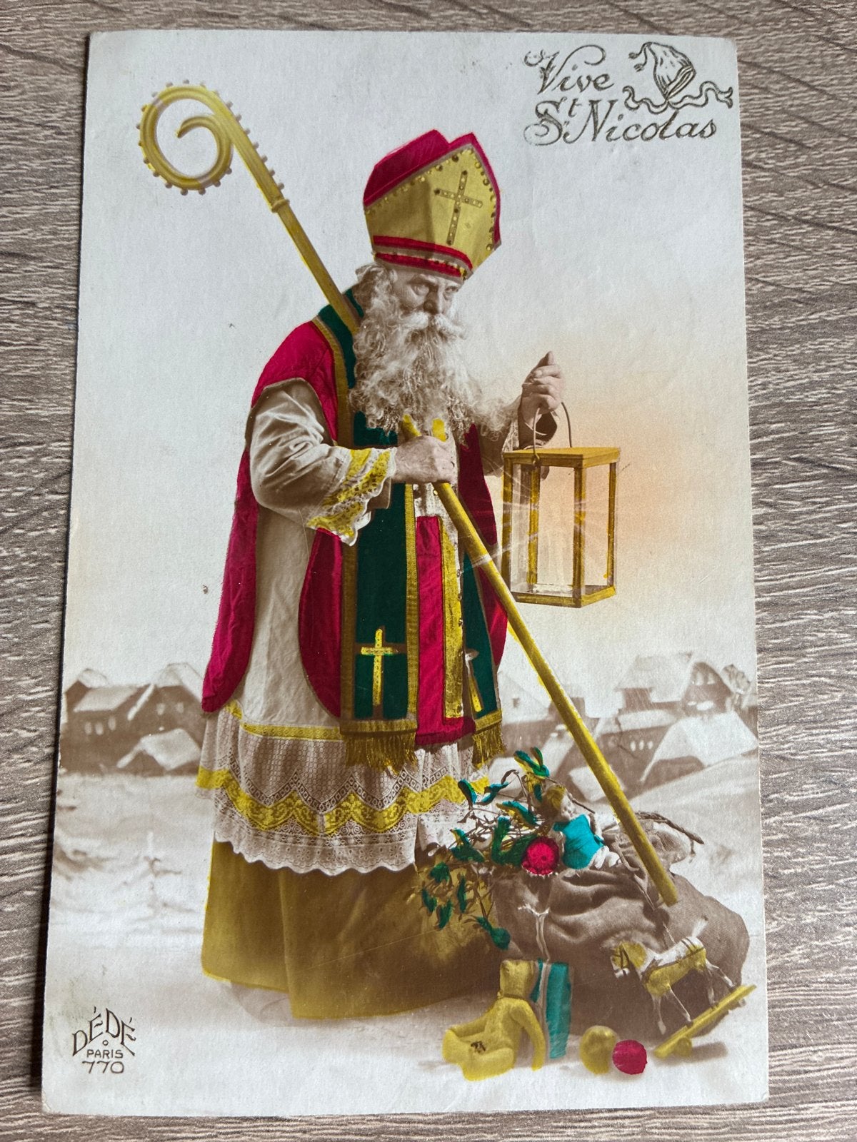 Oude Ansichtkaart Vive St Nicolas - Sinterklaas met lantaar, Ophalen of Verzenden, 1920 tot 1940, Gelopen, Feest(dag)