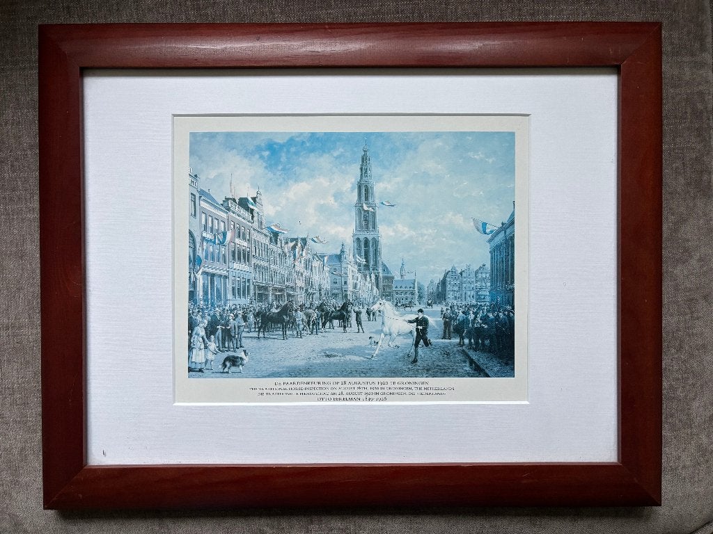 O Eerelman prent Paardenkeuring Grote Markt Groningen 28 aug, Gebruikt, Ophalen of Verzenden, Voor 1940, Dier