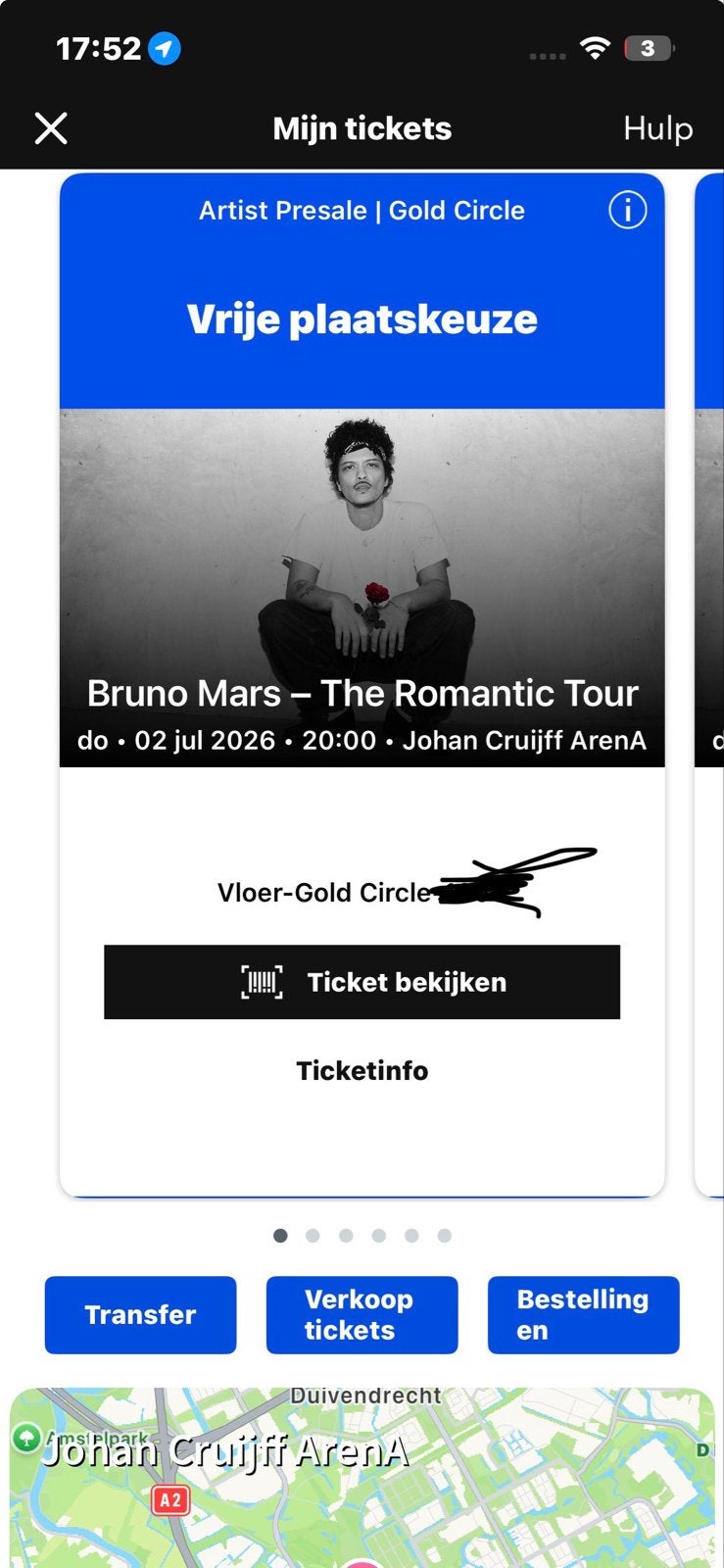 Bruno mars golden circle 2 Juli Johan cruijff arena!!!, Eén persoon, Juli