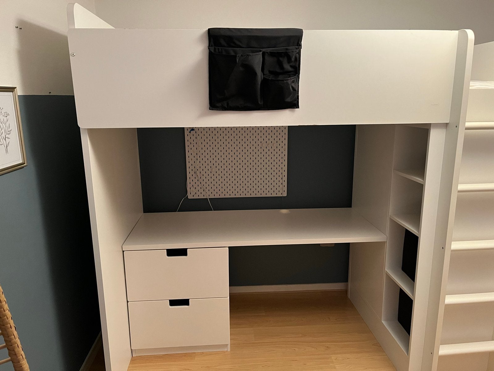 IKEA hoogslaper Stuva bed met bureau en kast - Wit, Ophalen, Gebruikt, 90 cm, Eenpersoons