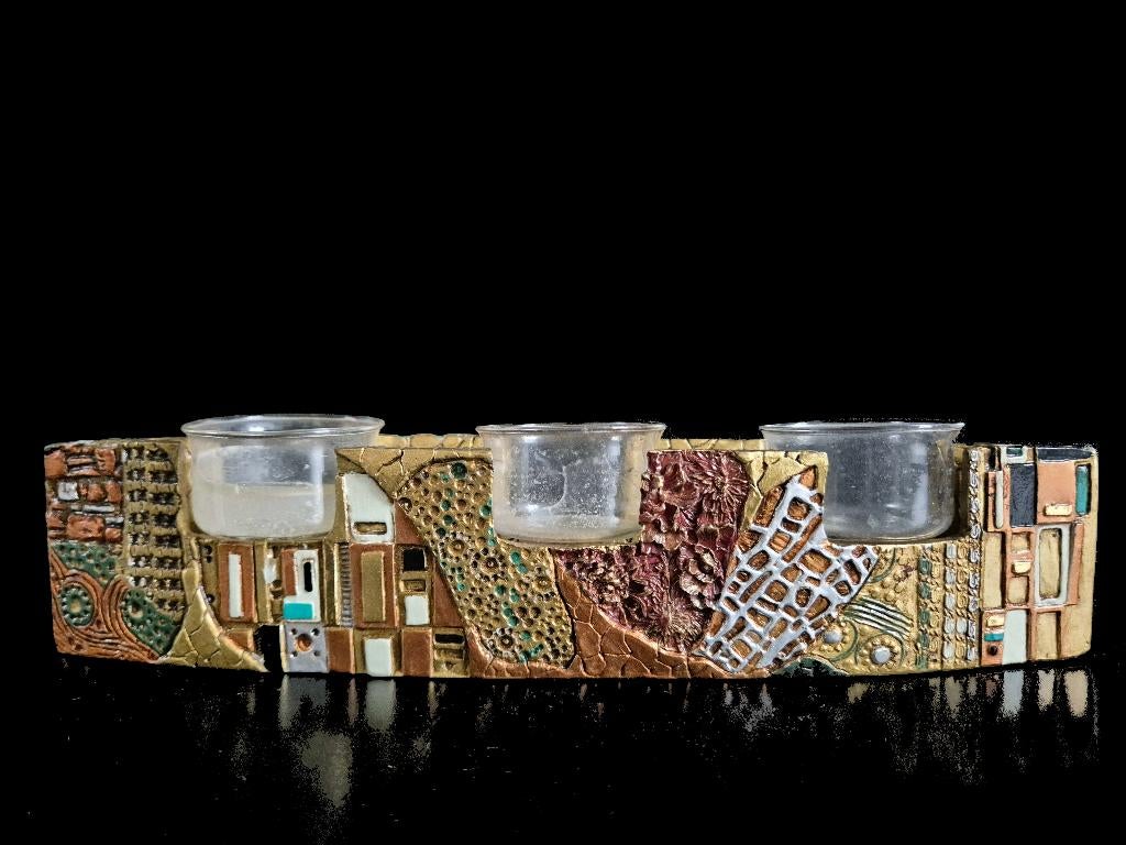 Mooie Gustav Klimt inspired kandelaar design Ed v Rosmalen, Huis en Inrichting, Woonaccessoires | Kandelaars en Kaarsen, Overige materialen