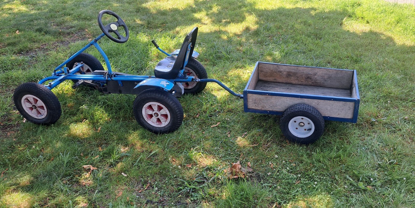 Blauwe skelter met aanhanger, Kinderen en Baby's, Ophalen, Gebruikt, Overige merken, Met kar of aanhanger