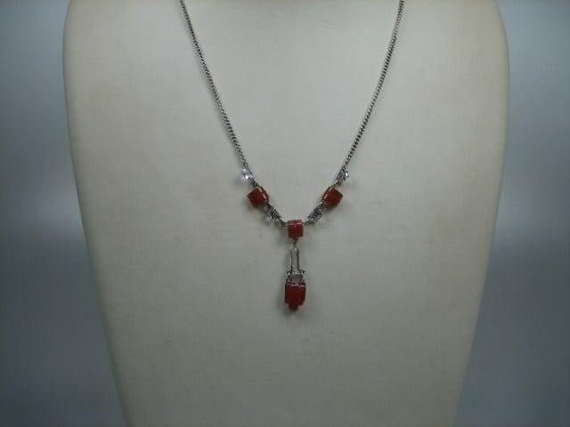 Antiek zilveren Collier met Carneool & Spinel ca.1930, Sieraden, Tassen en Uiterlijk, Antieke sieraden, Verzenden, Zilver, Ketting