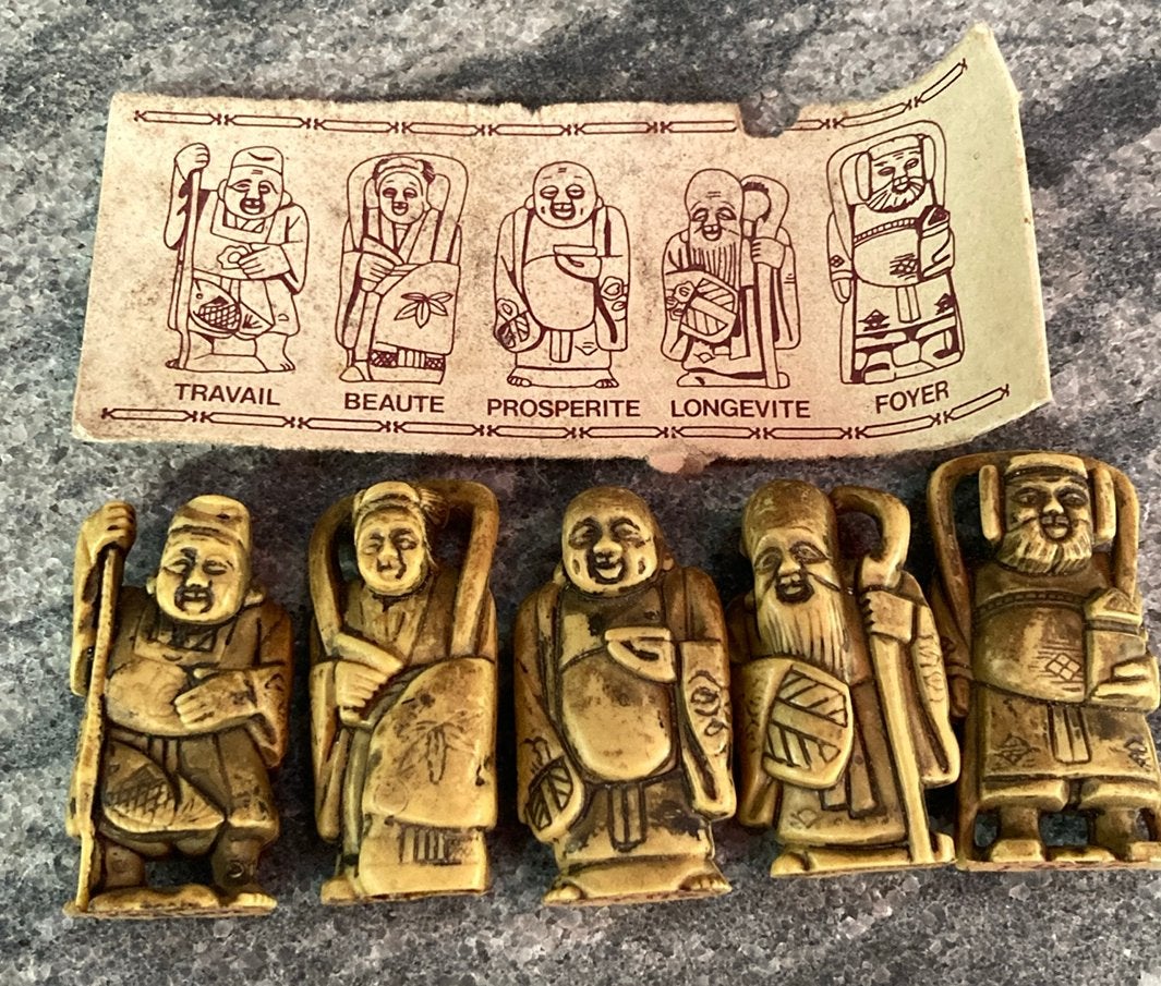Japanse gelukspoppetjes 5 stuks, Overige onderwerpen, Minder dan 20 cm, Kunststof, Ophalen of Verzenden
