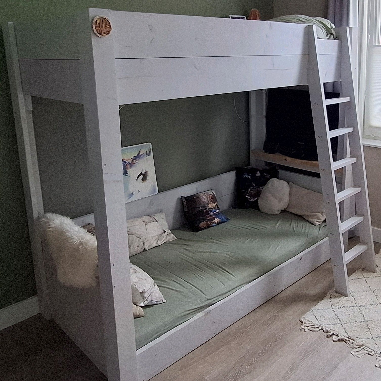 Mooie houten hoogslaper met bedbank, Ophalen, Gebruikt, Eenpersoons, 90 cm