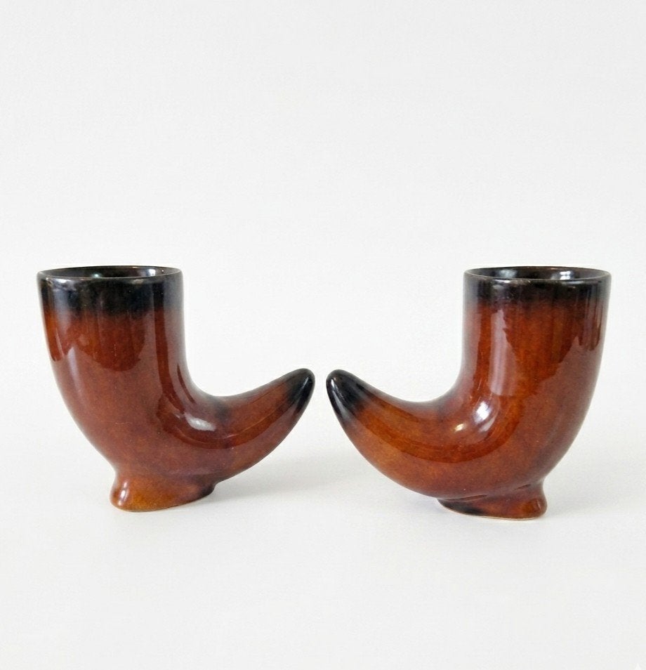 2 vintage drinkbekers in vorm van een koehoorn koe hoorn, Ophalen of Verzenden