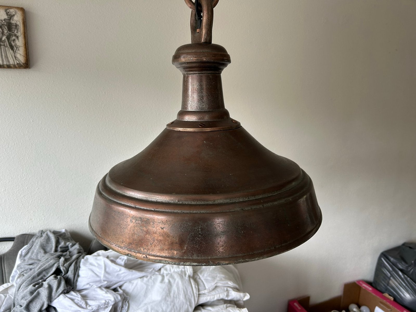 Antieke Koperen Hanglamp - Vintage Plafondlamp, Antiek en Kunst, Ophalen