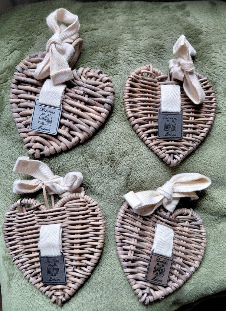 Riviera maison rattan decoratie kerst hangers hartjes, Ophalen of Verzenden, Zo goed als nieuw
