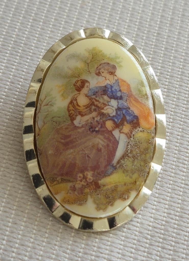 Mooie sjaalklem met Fragonard afbeelding, Sieraden, Tassen en Uiterlijk, Antieke sieraden, Ophalen of Verzenden, Overige materialen
