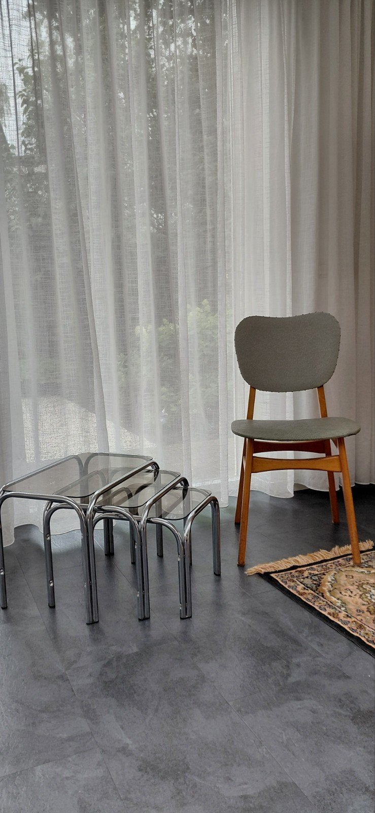 Vintage Chromen Space Age - Bijzettafels met Rookglas – 70s, Ophalen