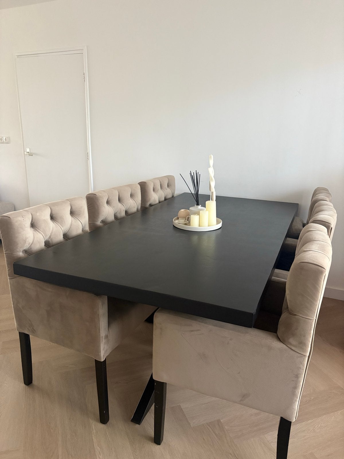 Luxe complete eethoek met 6 velours stoelen, Ophalen