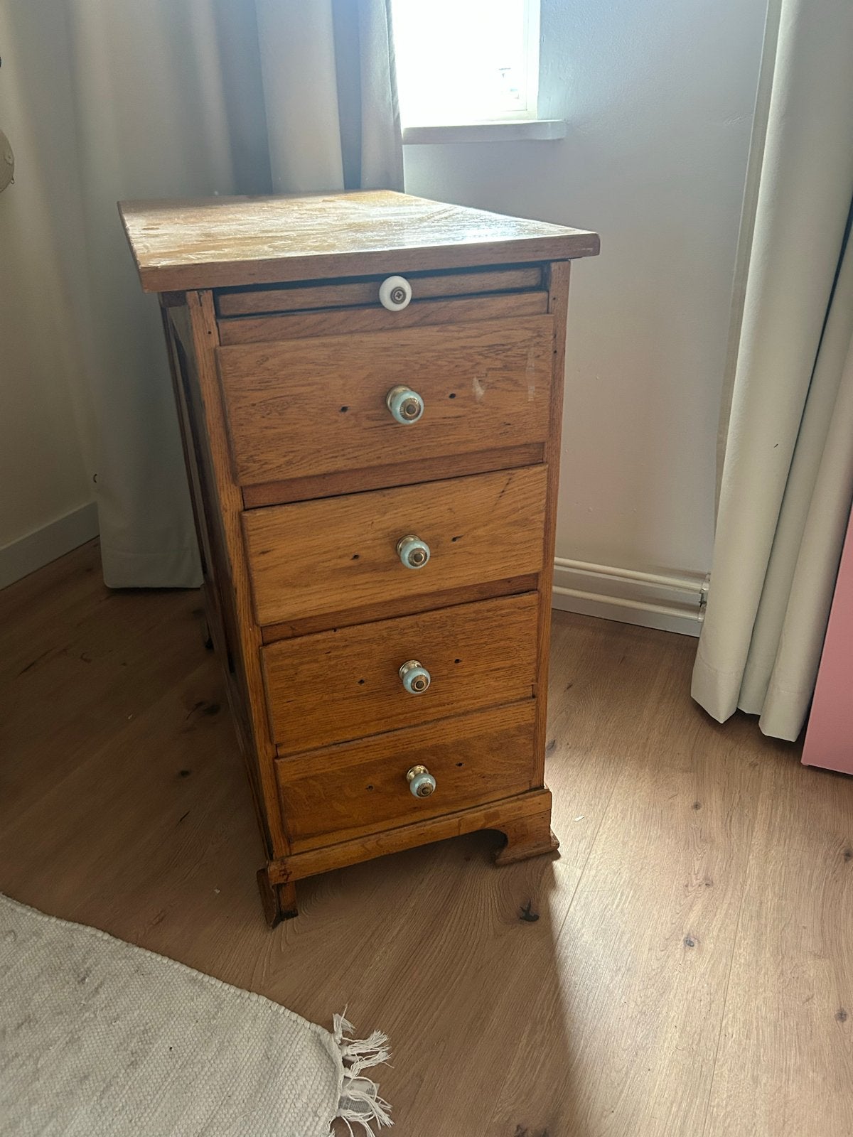 Vintage houten schilderskastje met 3 laden en droogplank, Ophalen