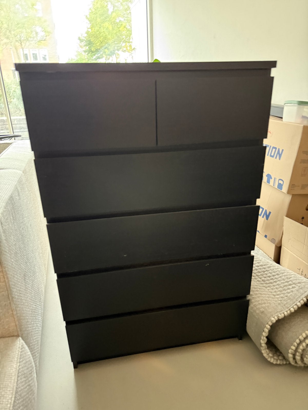 IKEA MALM ladekast 6 laden zwart/zwartbruin -80x48x123 cm, Huis en Inrichting, Ophalen, 5 laden of meer, 50 tot 100 cm, Zo goed als nieuw