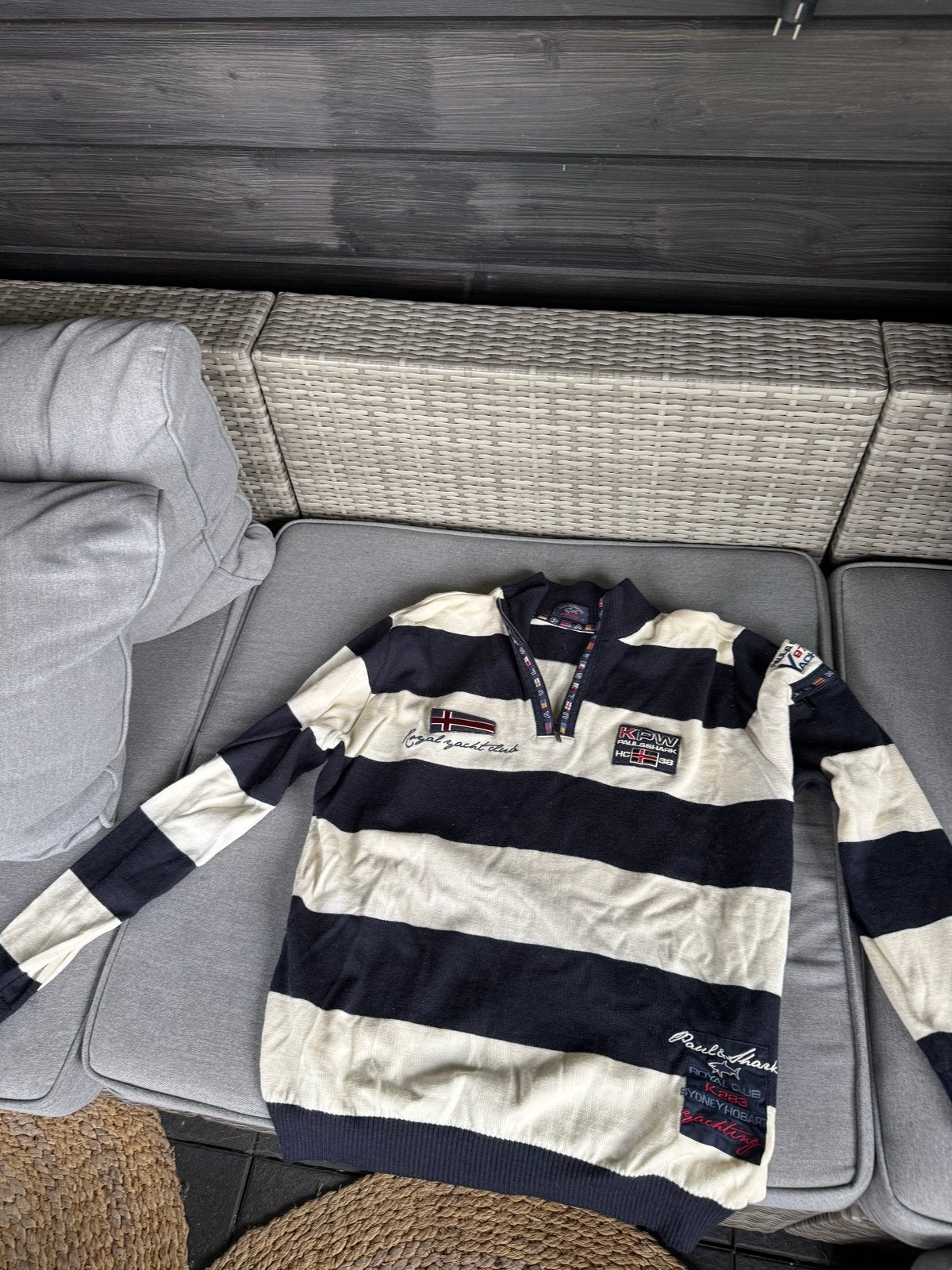 Paul & Shark gestreepte trui met rits, Kleding | Heren, Truien en Vesten, Ophalen of Verzenden, Gedragen, Maat 48/50 (M), Blauw