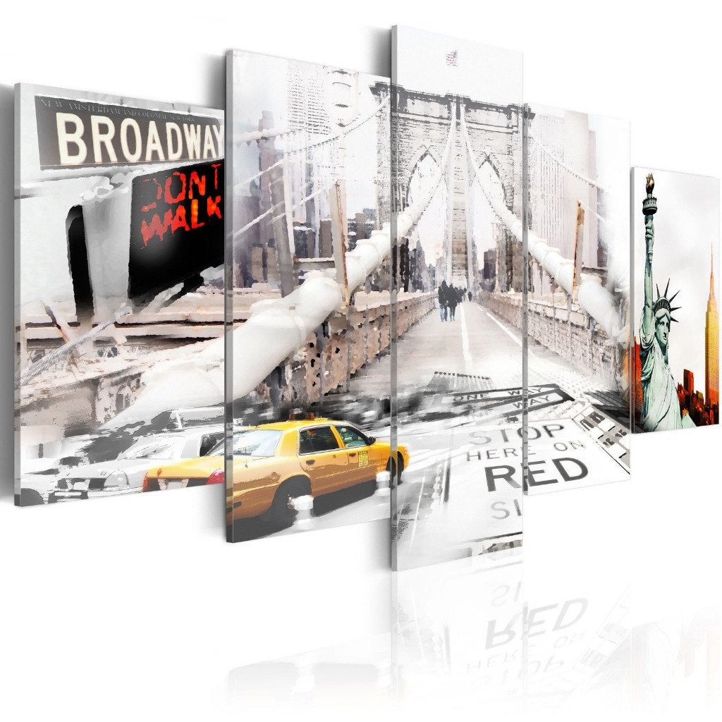 402 New York Collage XXL 5 Luik Canvas Schilderij 200x100cm, Ophalen of Verzenden