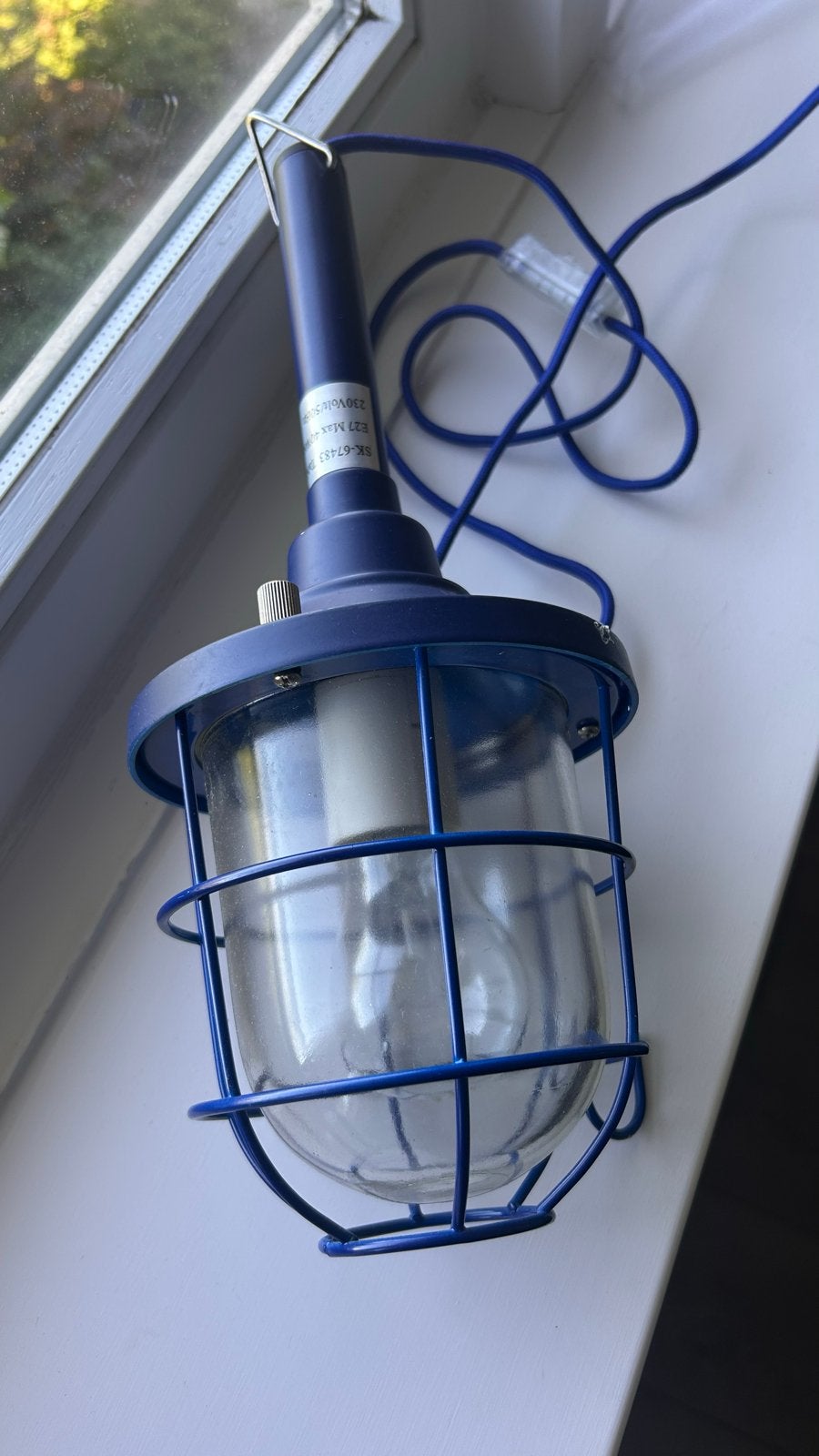 Blauwe industriële hanglamp met schakelaar, Overige merken, Gebruikt, Industrieel, Metaal