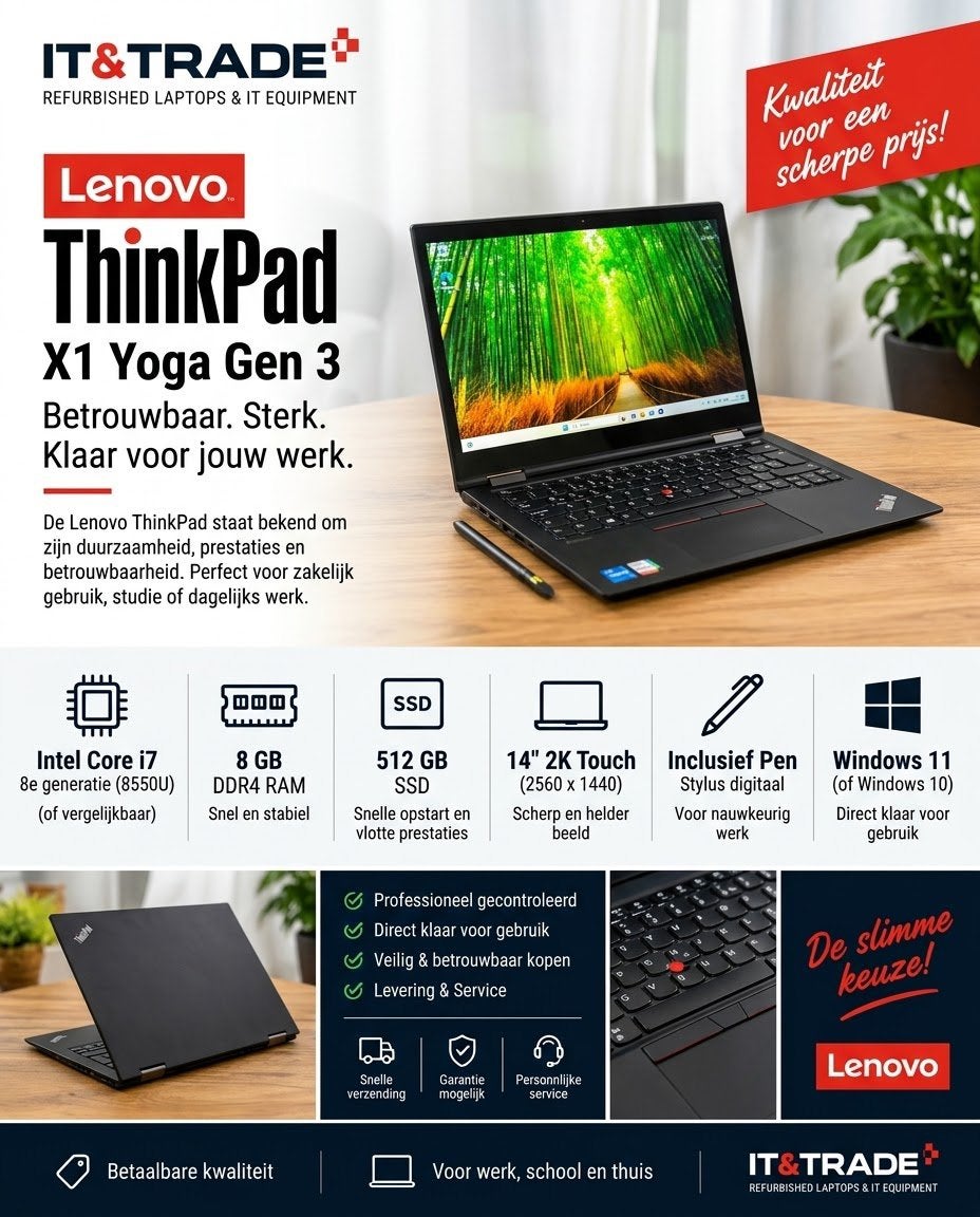 Lenovo ThinkPad X1 Yoga Gen 3 i7-8550U | 8GB | 512GB SSD |, Computers en Software, 2 tot 3 Ghz, Qwerty, 8 GB, UK