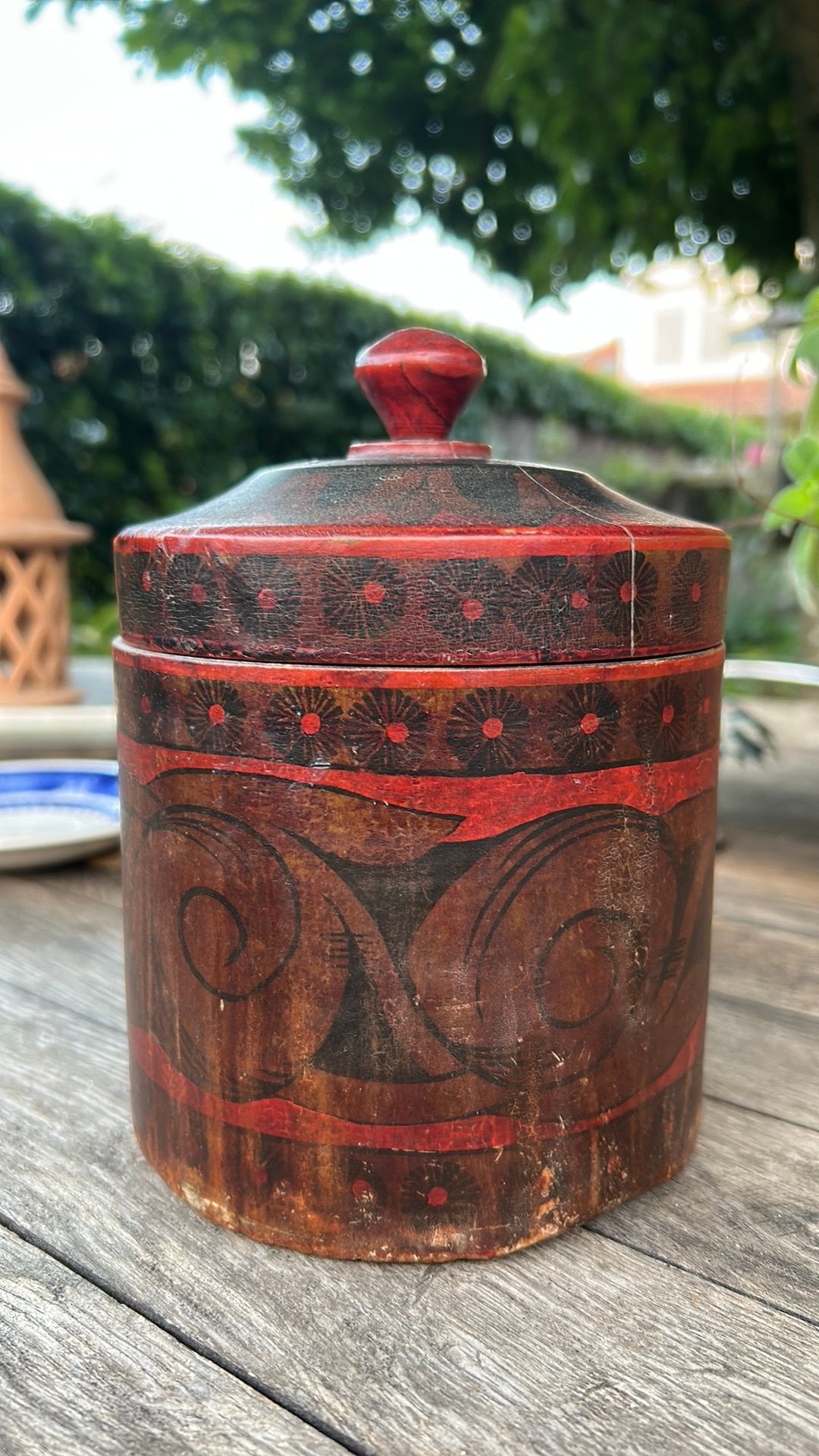 Oude antieke houten Riga pot tabakspot Rigawerk, Ophalen of Verzenden