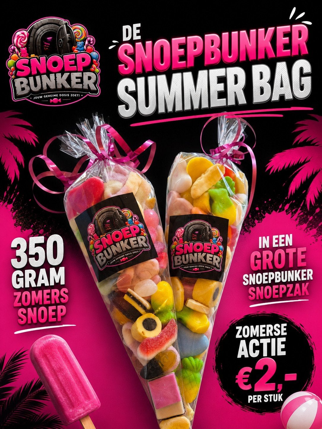 Snoepbunker summer bag 350 gram snoep, Ophalen of Verzenden