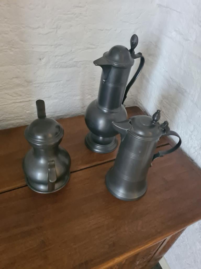Set van 3 antieke tinnen kannen, Antiek en Kunst, Antiek | Tin, Ophalen