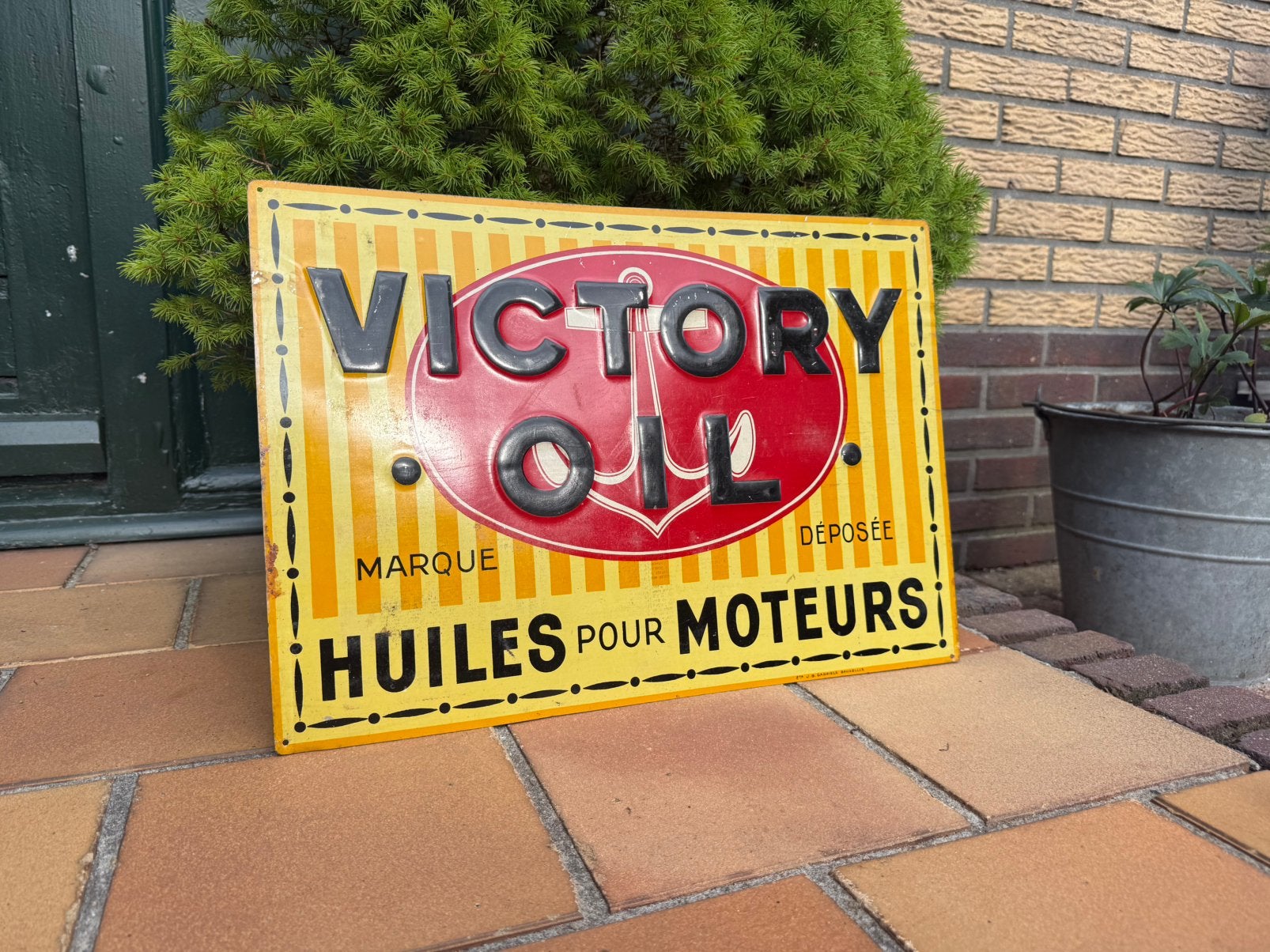 Oud blikken reclamebord victory oil olie geen emaille, Ophalen of Verzenden, Zo goed als nieuw, Reclamebord