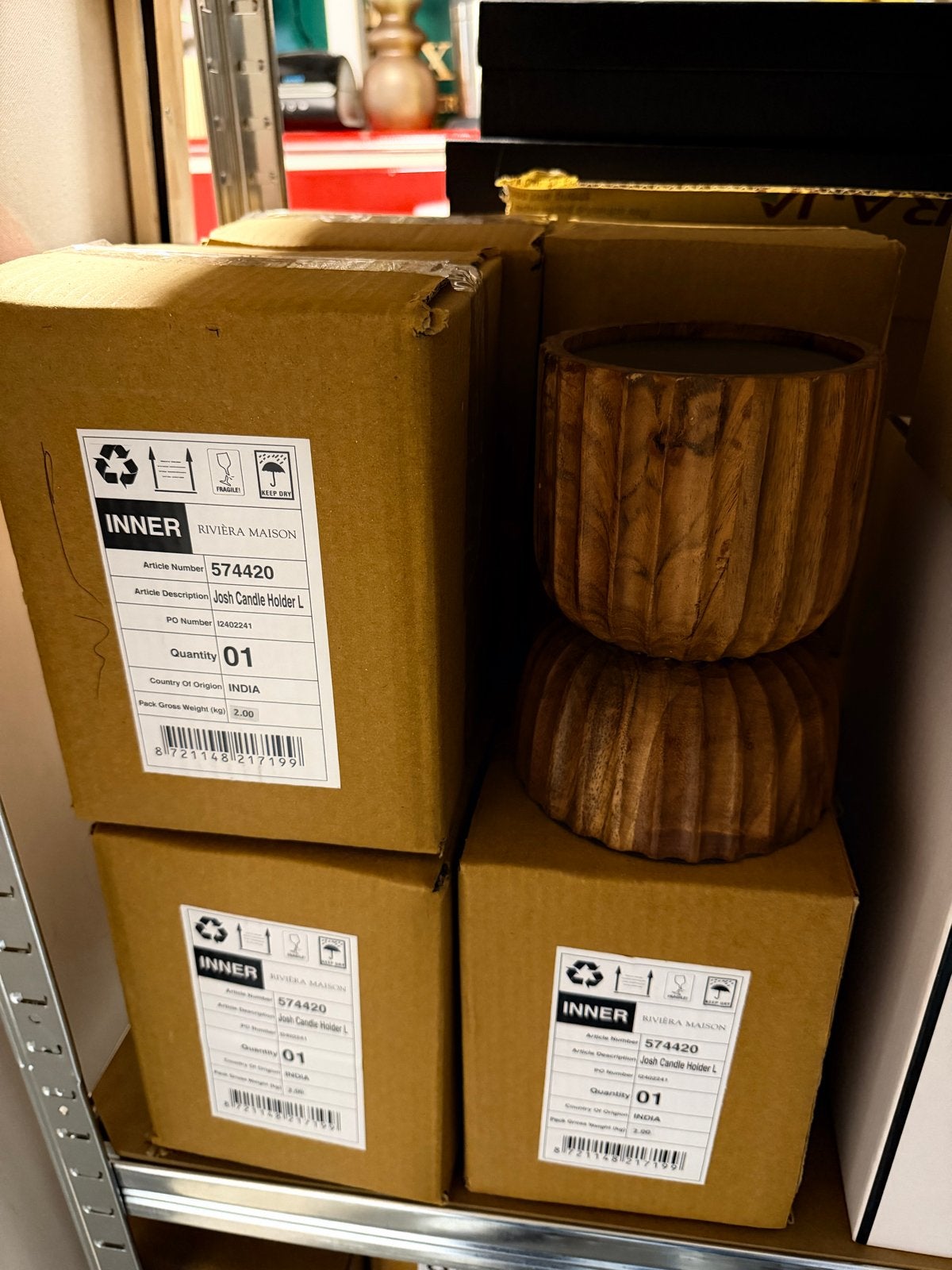 Partij van 8x Riviera Maison Josh Candle Holder L - Nieuw, Ophalen of Verzenden, Kandelaar, Hout, Nieuw