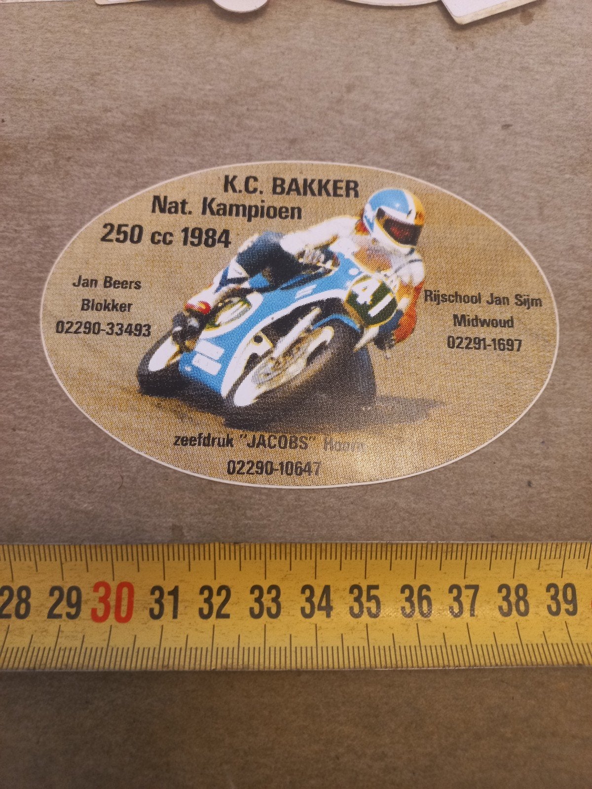Vintage Sticker K.C. Bakker Nat. Kampioen 250 cc 1984, Ophalen of Verzenden