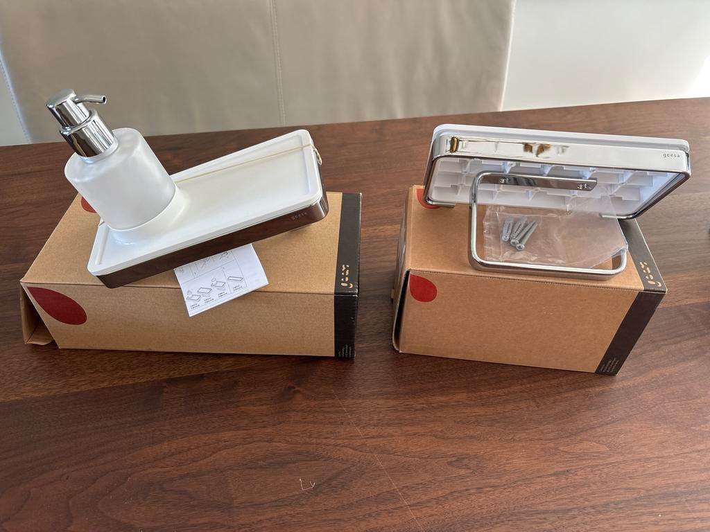 Geesa zeepdispenser + toiletrolhouder chroom/wit, Ophalen, Nieuw, Wit, Overige typen