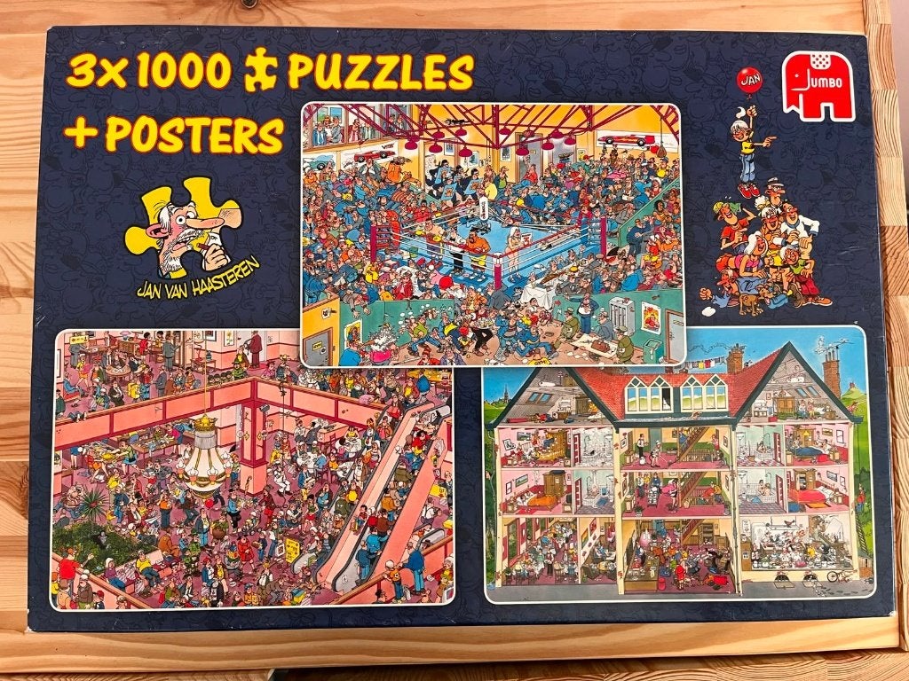 Jan van Haasteren 3x1000 stukjes, Ophalen of Verzenden, 500 t/m 1500 stukjes, Gebruikt, Legpuzzel