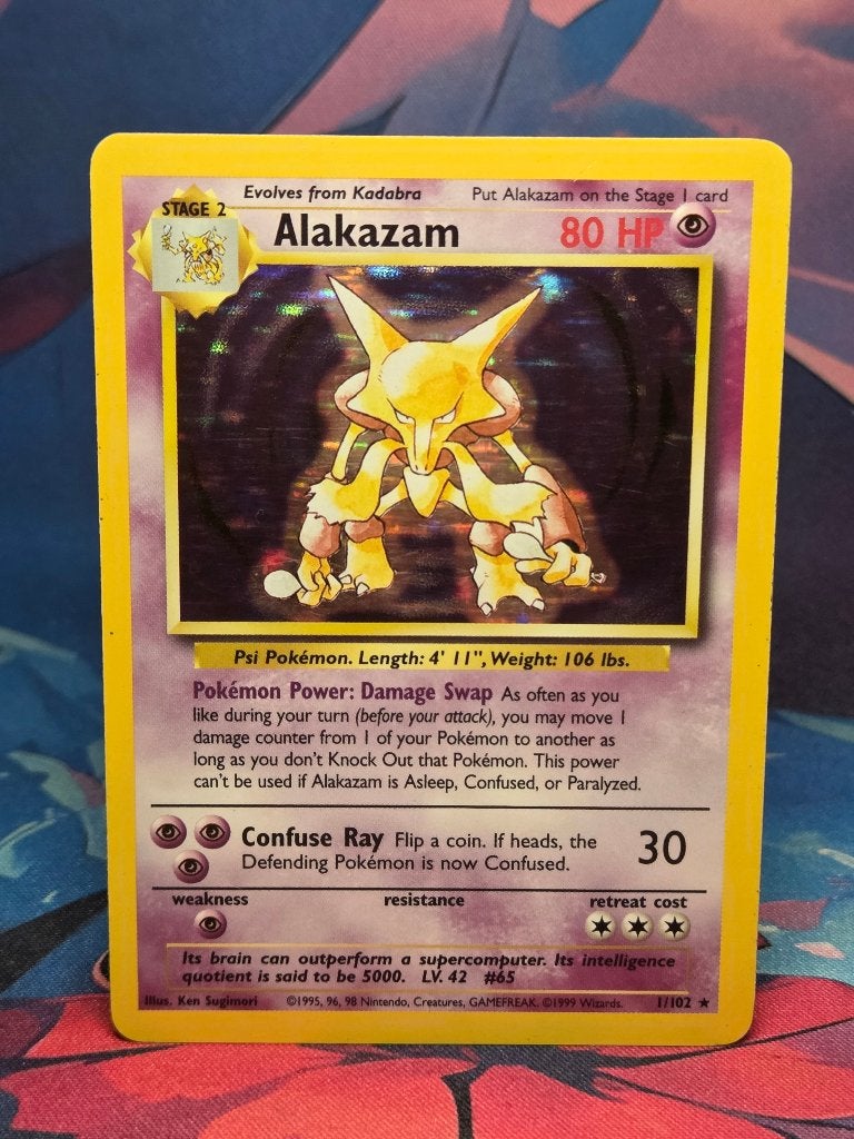 Alakazam Holo – Base Set (1/102) – Vintage Pokémon kaart, Ophalen of Verzenden, Zo goed als nieuw